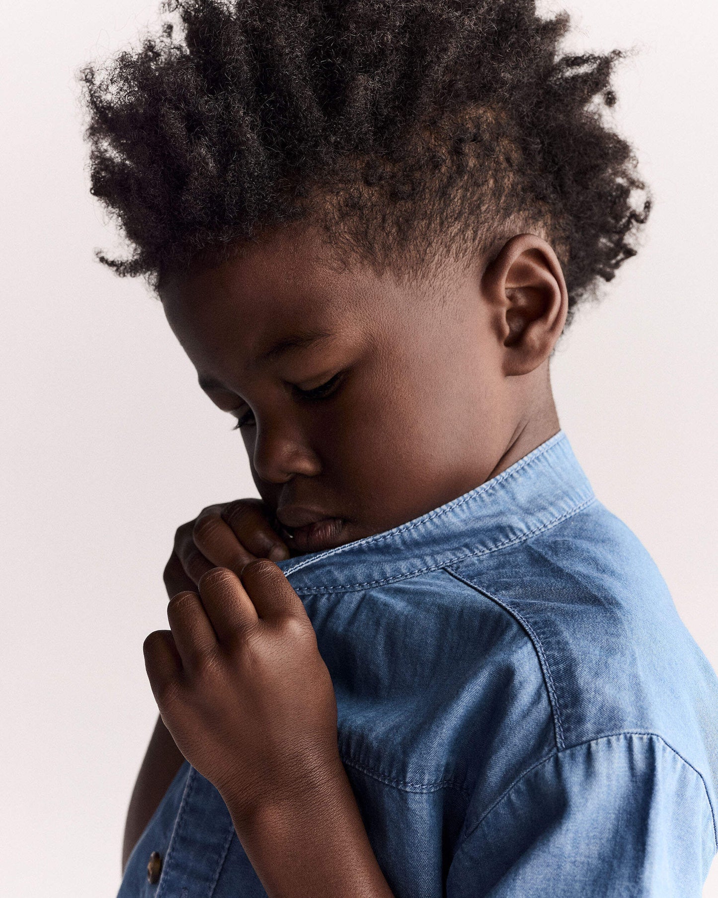 Toddler Boy Mandarin Collar Button-Down Shirt in Chambray