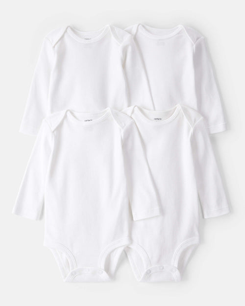 Baby 4-Pack Long-Sleeve Bodysuits - White