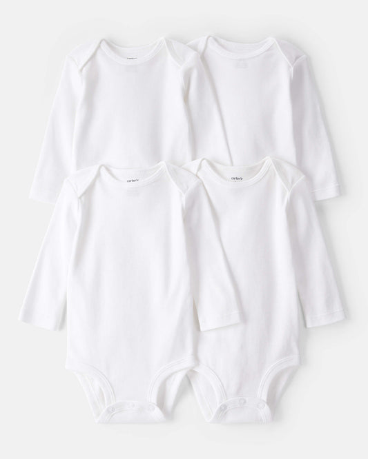 Baby 4-Pack Long-Sleeve Bodysuits - White