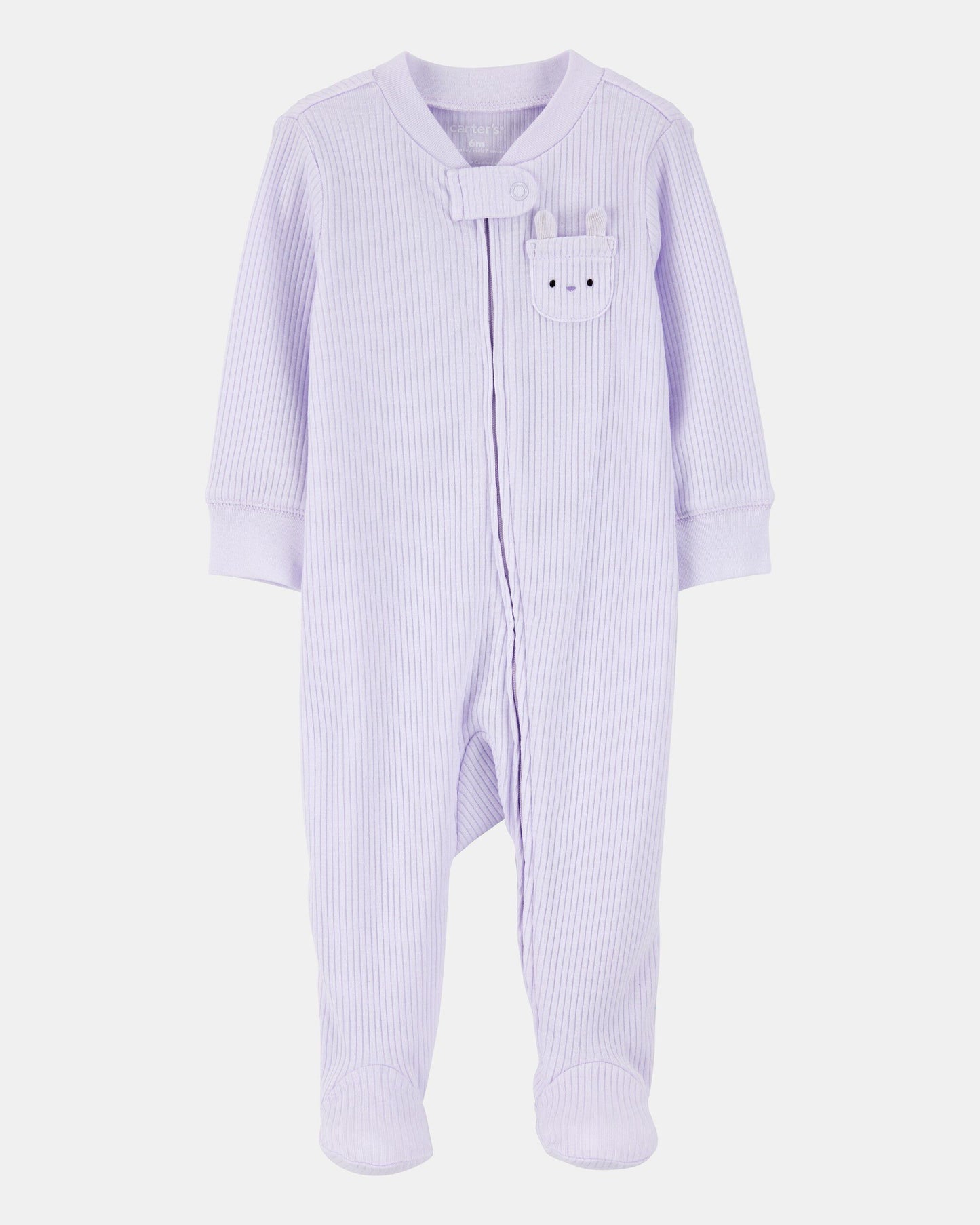 Baby Girl Bunny 2-Way Zip Ribbed Sleep & Play Pajamas - Purple