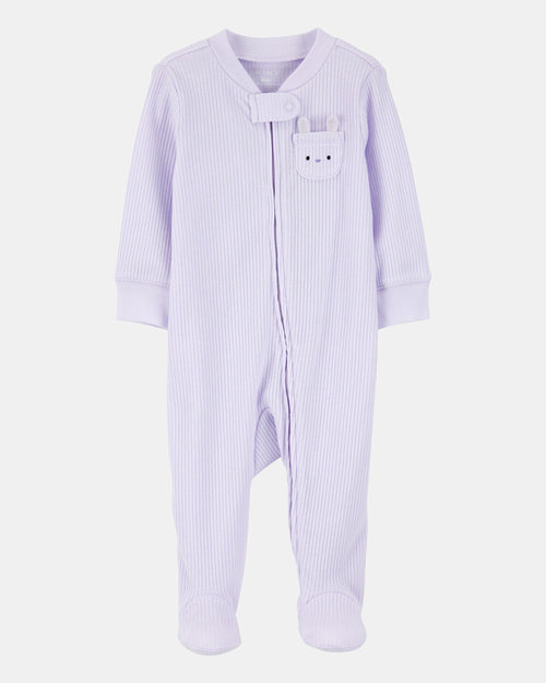 Baby Girl Bunny 2-Way Zip Ribbed Sleep & Play Pajamas - Purple