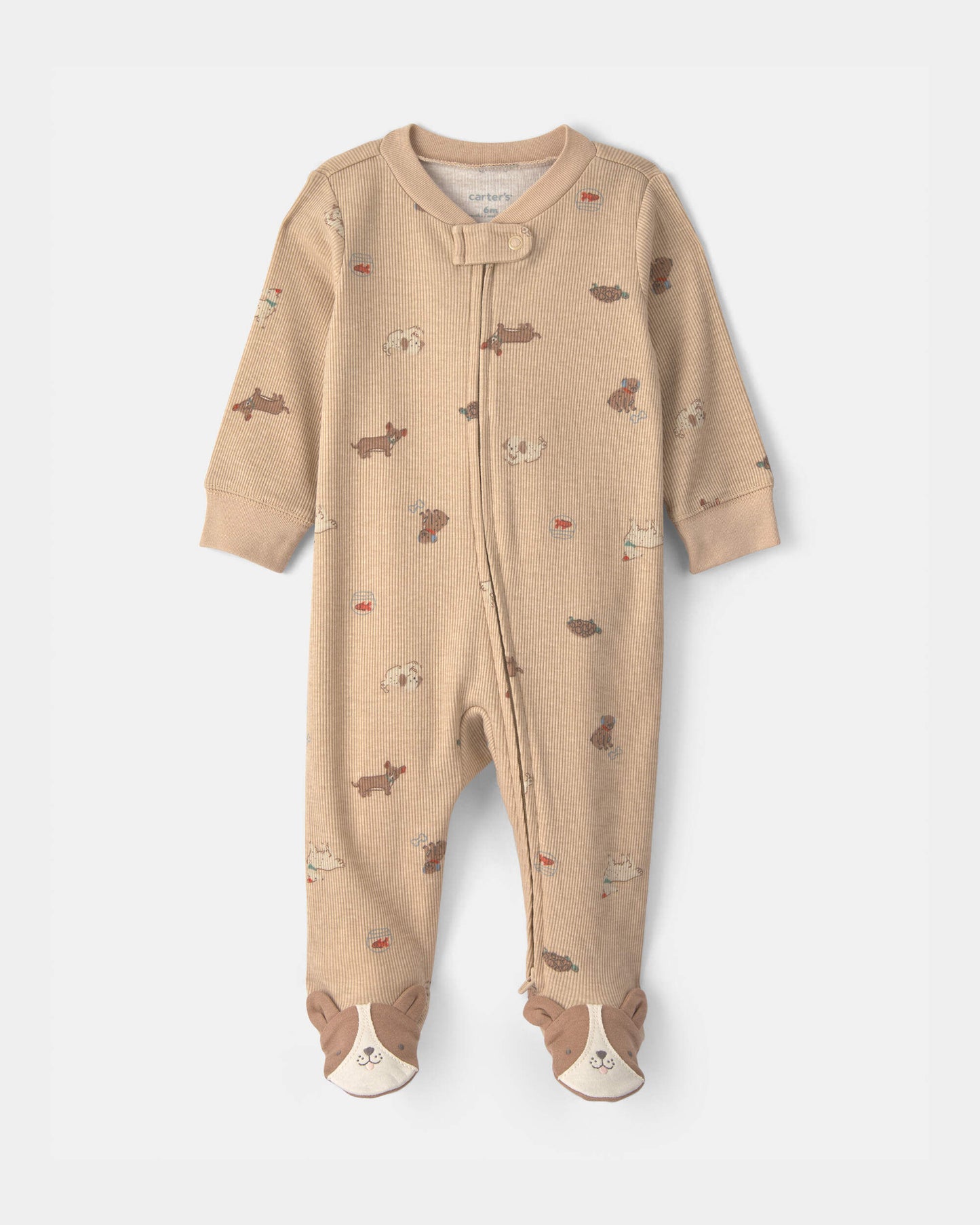 Baby Dog Cotton 2-Way Zip Sleep & Play Pajamas - Brown