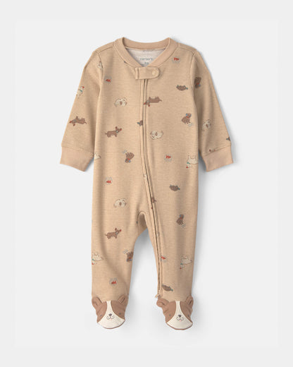 Baby Dog Cotton 2-Way Zip Sleep & Play Pajamas - Brown
