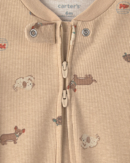 Baby Dog Cotton 2-Way Zip Sleep & Play Pajamas - Brown
