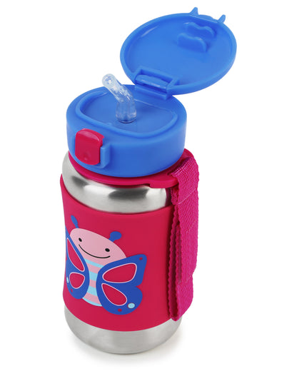 Zoo Stainless Steel Little Kid Straw Bottle - Butterfly
