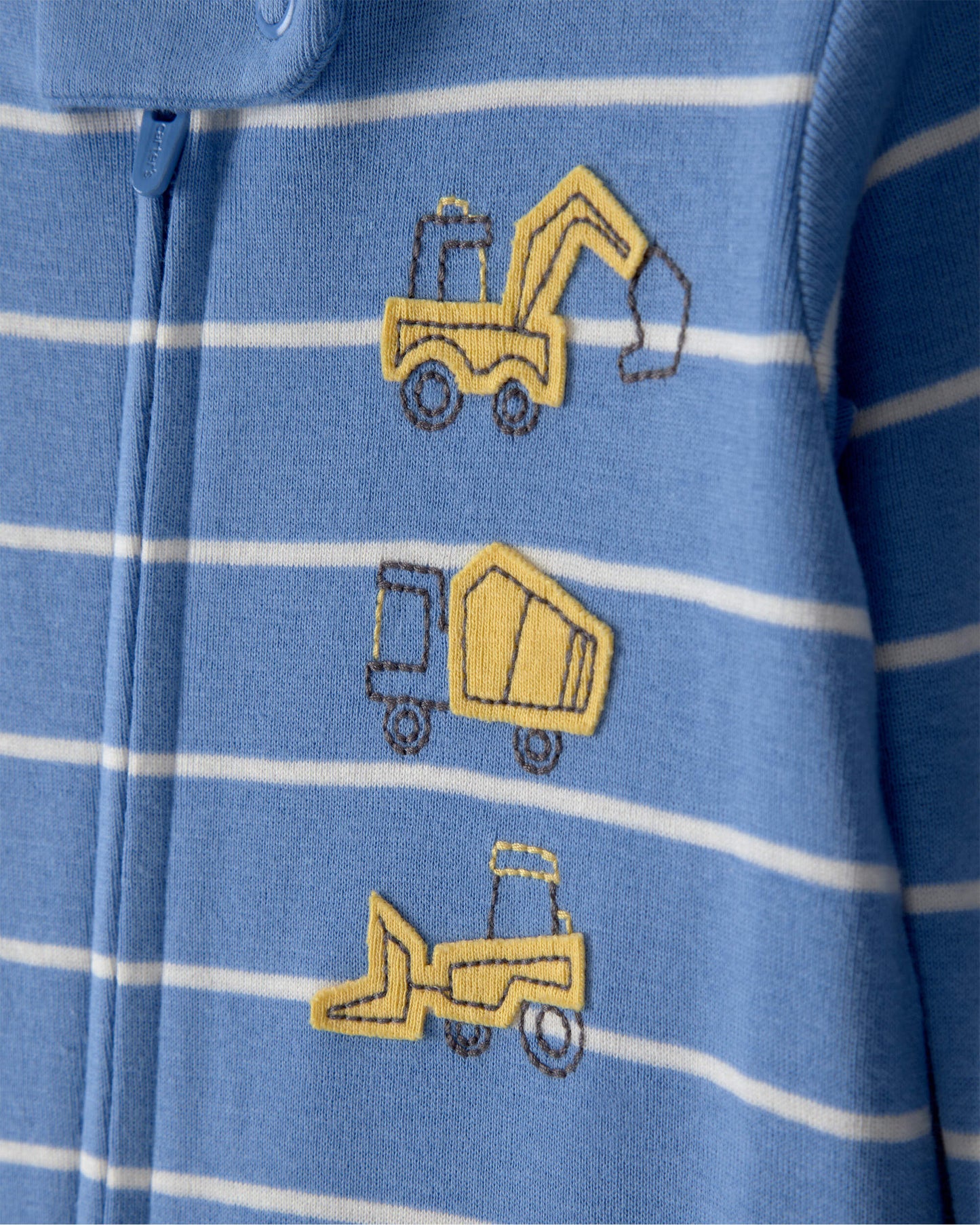 Toddler Boy Construction Striped 100% Cotton Snug Fit 1-Piece Pajama - Blue