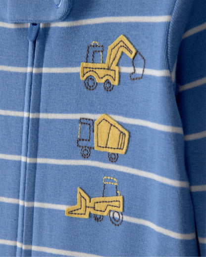 Toddler Boy Construction Striped 100% Cotton Snug Fit 1-Piece Pajama - Blue