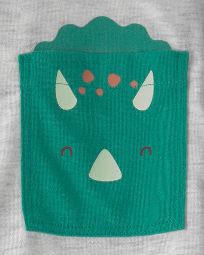 Toddler Boy Dinosaur Loose Fit 2-Piece Pajama Set - Green/Grey
