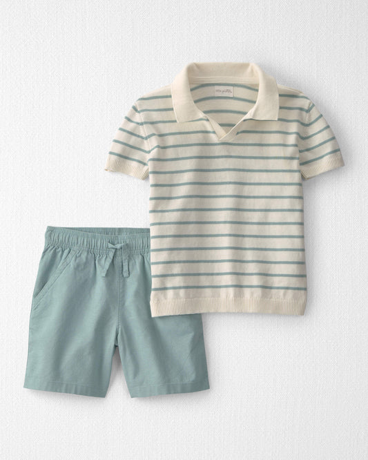 Boys 2-Piece Knit Top & Short Set Made with Organic Cotton in Stripes
