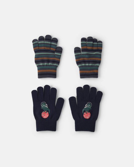 Boys 2-Pack Astronaut Dinosaur Striped Mittens - Black/Blue