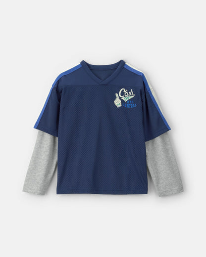Boys 'Club Sports' Color Block Mesh Long-Sleeve Jersey - Navy Blue/Grey