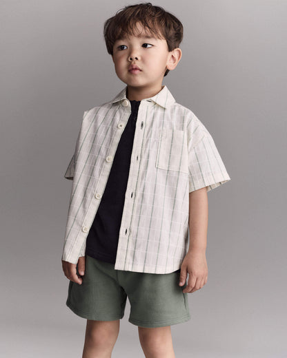 Toddler Boy Dobby Knit Button-Down Short-Sleeve Shirt - Cream
