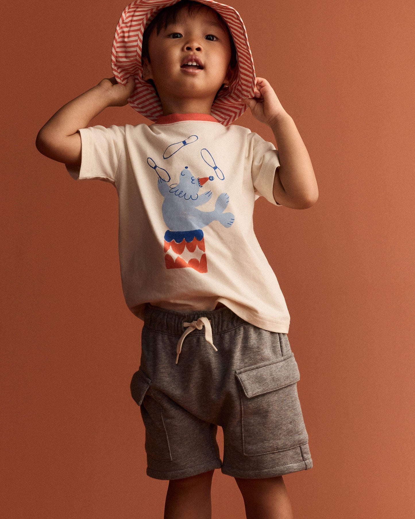 Toddler Boy French Terry Cargo Shorts with Pockets - Grey