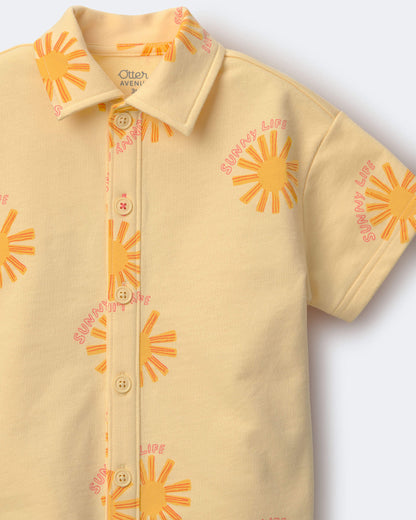 Toddler Boy Button-Down Short-Sleeve Shirt in Sunny Life Print - Yellow