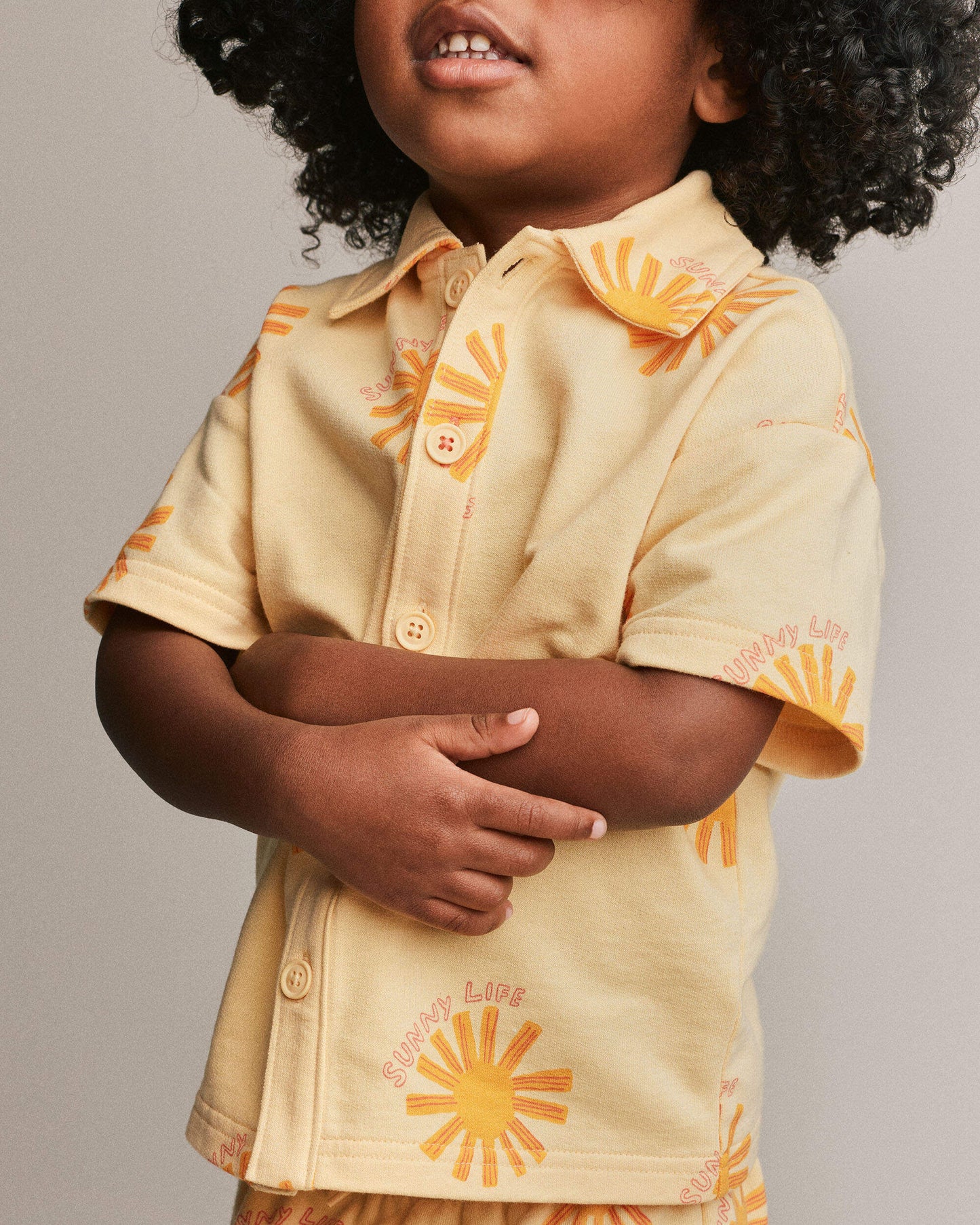 Toddler Boy Button-Down Short-Sleeve Shirt in Sunny Life Print - Yellow
