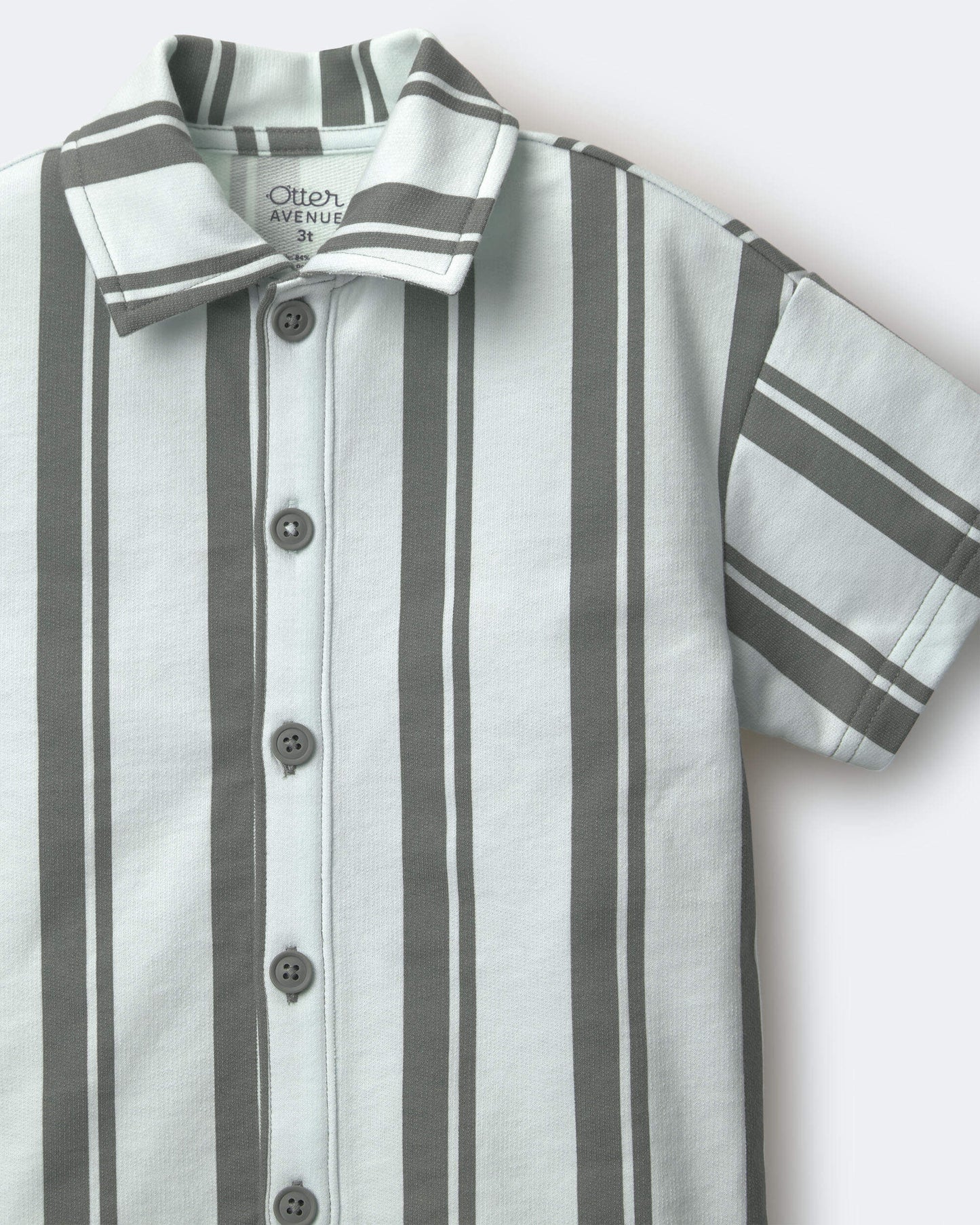 Toddler Boy Button-Down Short-Sleeve Shirt in Stripes - Light Blue/Sage