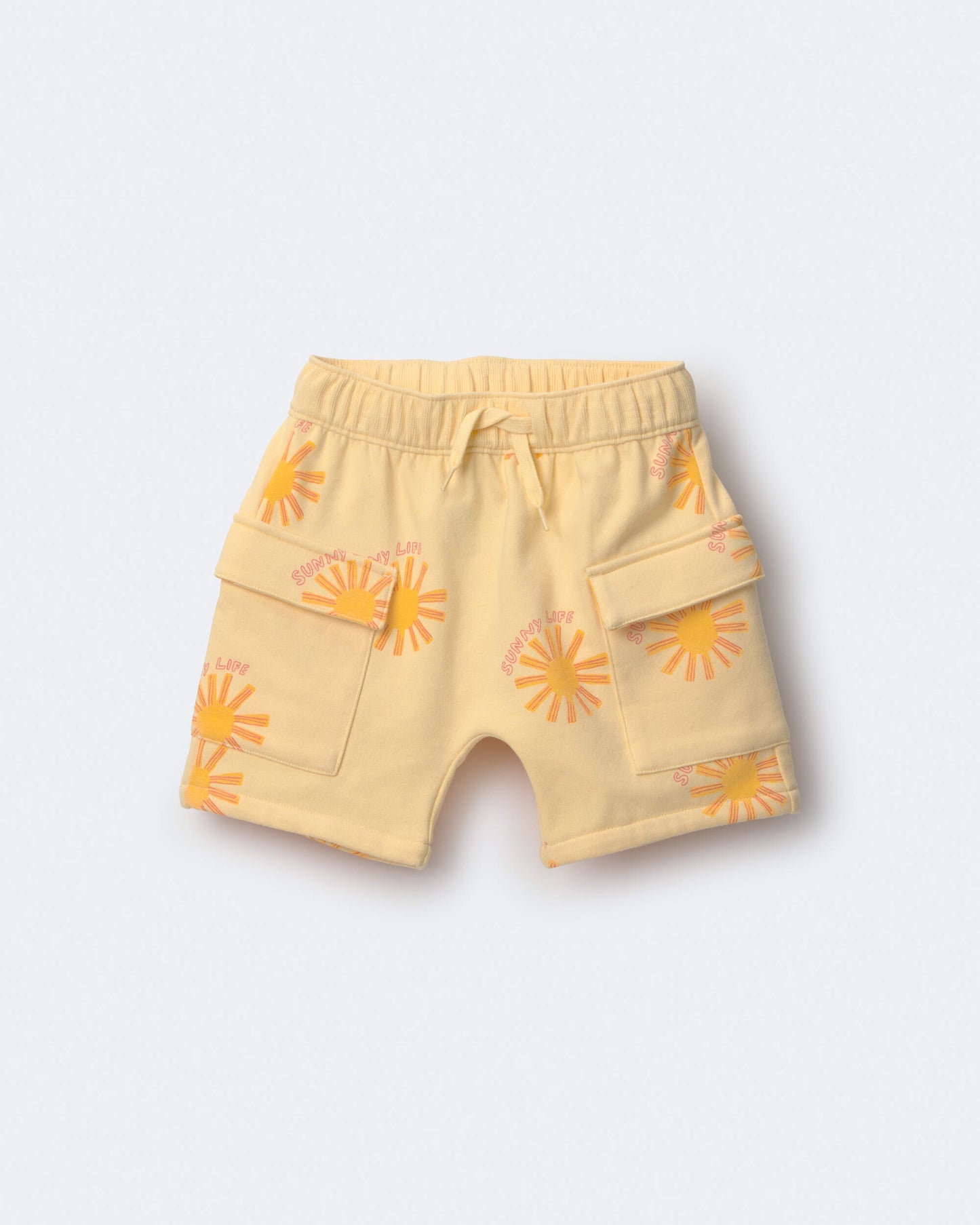 Toddler Boy French Terry Cargo Shorts in Sunny Life Print - Yellow