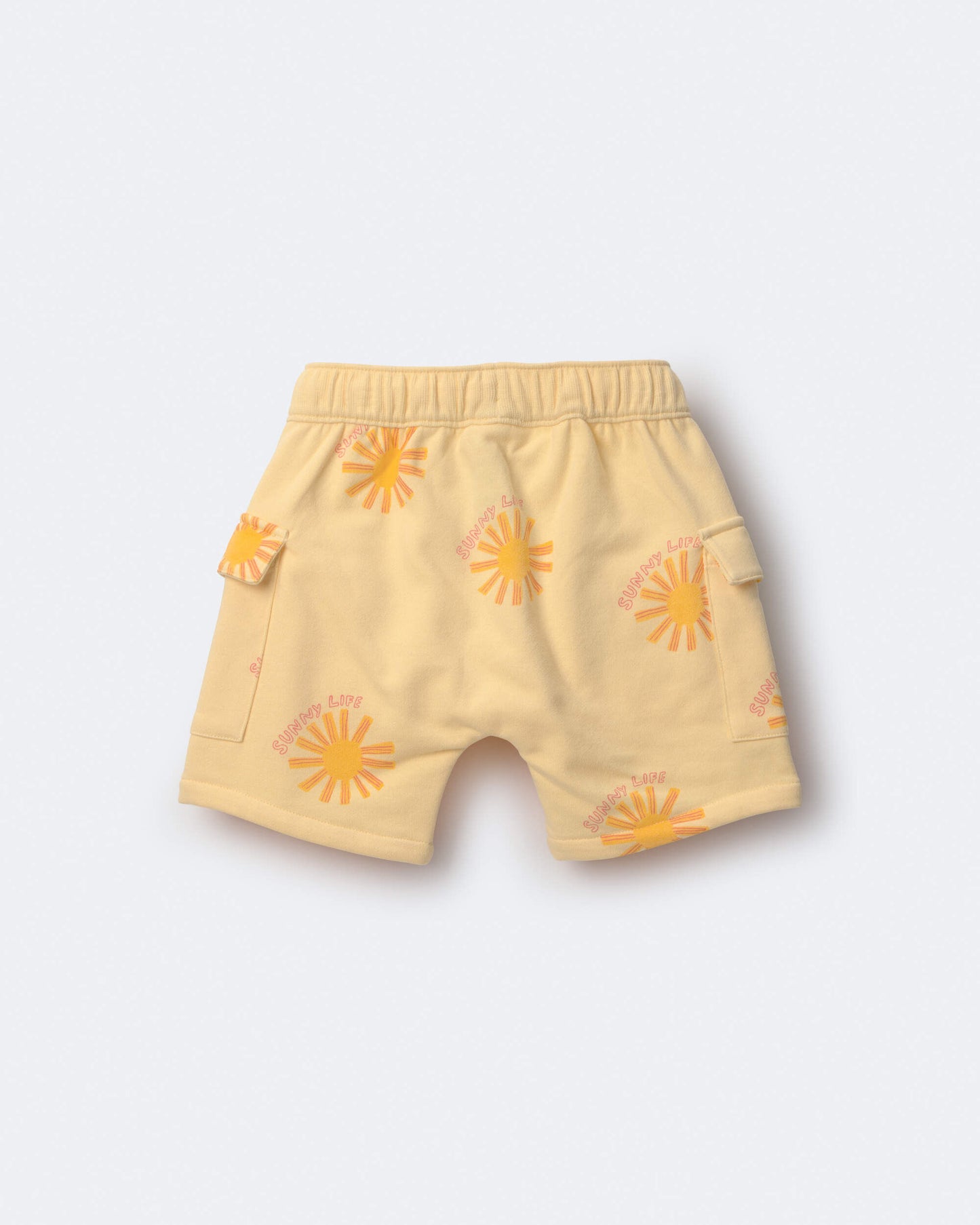 Toddler Boy French Terry Cargo Shorts in Sunny Life Print - Yellow