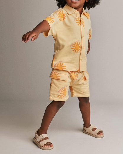 Toddler Boy French Terry Cargo Shorts in Sunny Life Print - Yellow